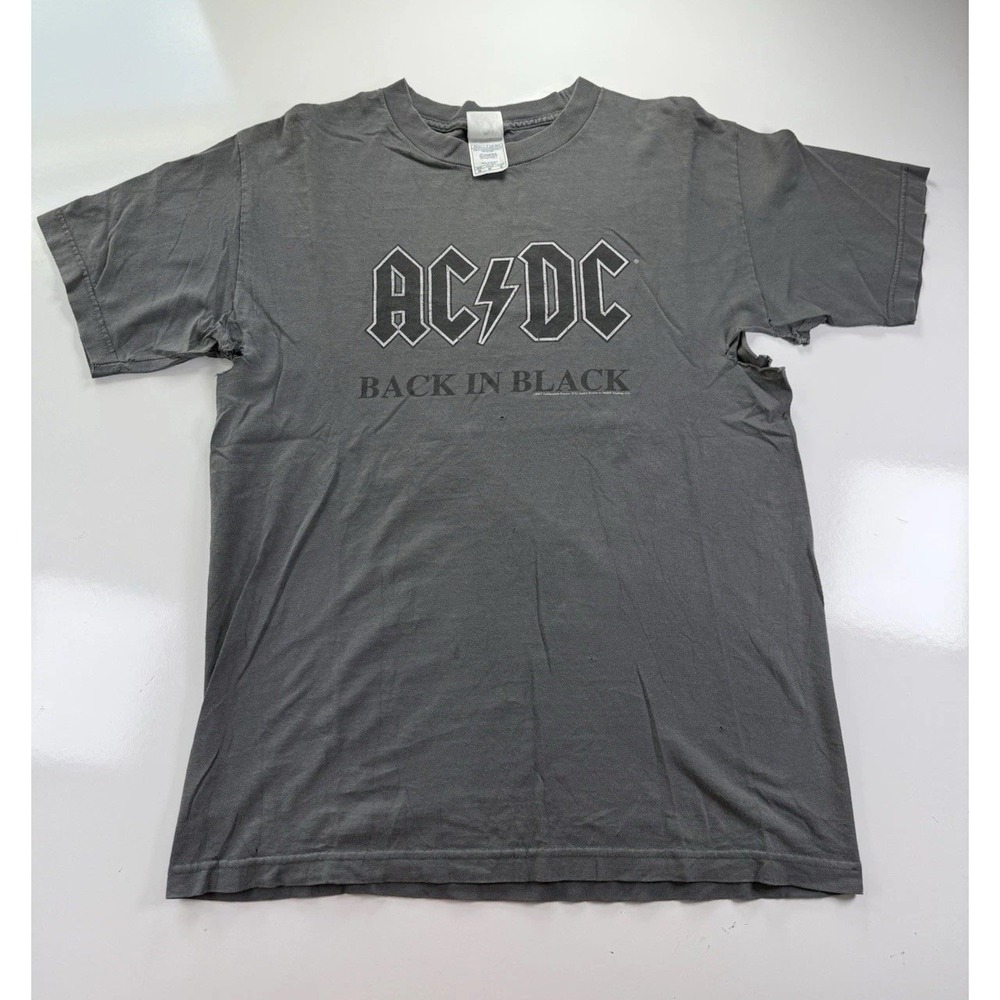 AC/DC Back In Black Band Tee Medium Faded Distressed Band Tee 2007 *HOLES VTG